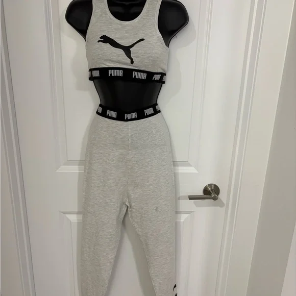 Puma Women's Matching Lounge Set Grey Crop Top Joggers Athleisure - Picture 3 of 3
